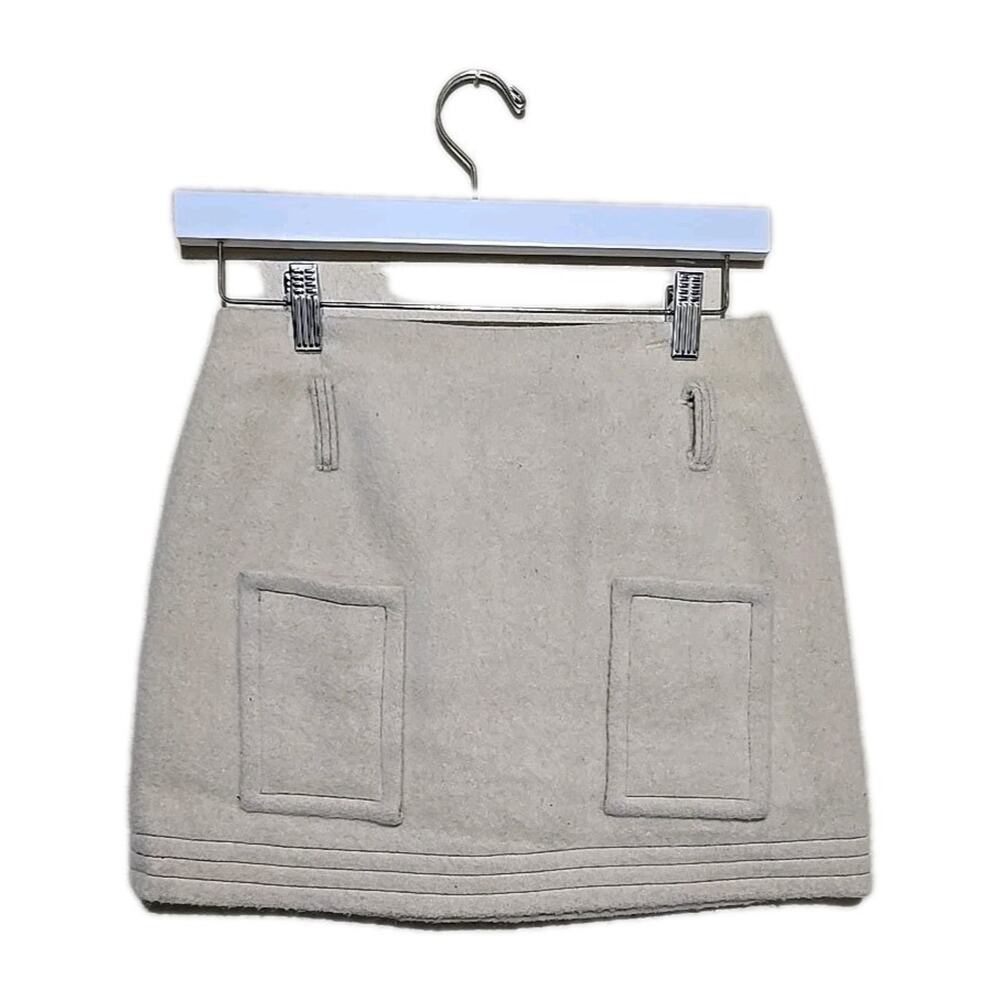 Vtg 1970s Charlie's Girls Cream Wool Pockets Academia Mini Skirt Womans Size 5